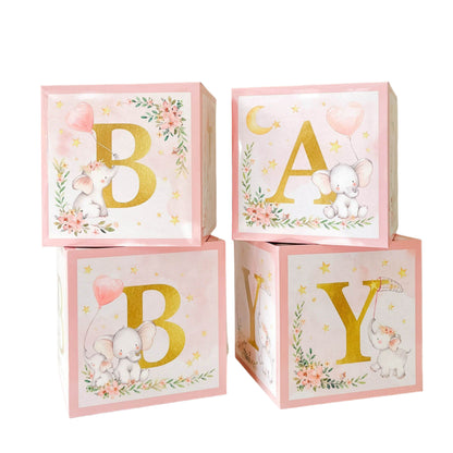 Kate Aspen Woodland Baby Shower Boxes with Letters for Baby Shower Gender Reveal Decorations Photo Prop & Forest Animal Nursery Decor (Set of 4 Blocks Spells Baby)