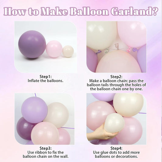 Pink and Purple Balloon Arch Kit with Dusty Pastel Purple Pink Sand White Balloons for Baby Bridal Shower Wedding Gender Reveal Birthday Party Decorations