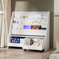 White Kids Bookshelf Wood Toy Storage Organizer Cabinet Children Bookcase Toddler Baby Sling Book Rack 3 Cube Bins Fabric Drawers for Playroom Bedroom Nursery School