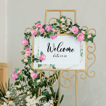 TELDRASSIL 4Pcs(26 FT) Artificial Rose Vine Fake Flower Garland Fake Silk Rose Hanging Vine for Wedding Party Background Arch Garden Background Decoration (Pink)