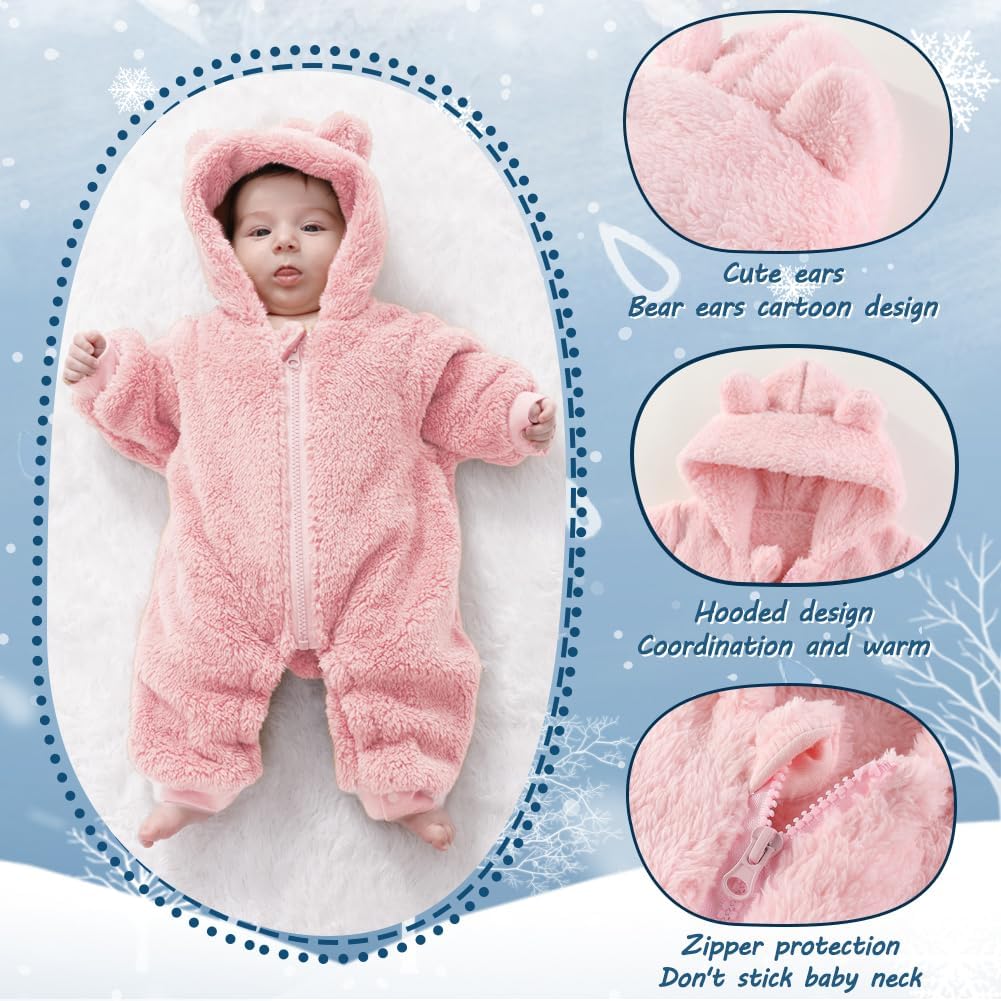 Newborn Baby Bear Outfit Suit Girls Boys Fleece Jumpsuit Romper Hooded Winter Snowsuit Clothes