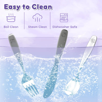 Lehoo Castle Kids Silverware Stainless Steel 6 Piece - Toddler Spoons and Forks Knife Set, Metal Kids Cutlery Set, Toddler Utensils Self Feeding (Dinosaur World)