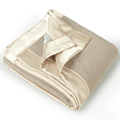 Swaddle Baby Blanket: Waffle Blanket with Satin Strim - Soft Breathable Toddler Blanket for Nursing Cover - Cotton Crib Blanket for Naptime（Cream）