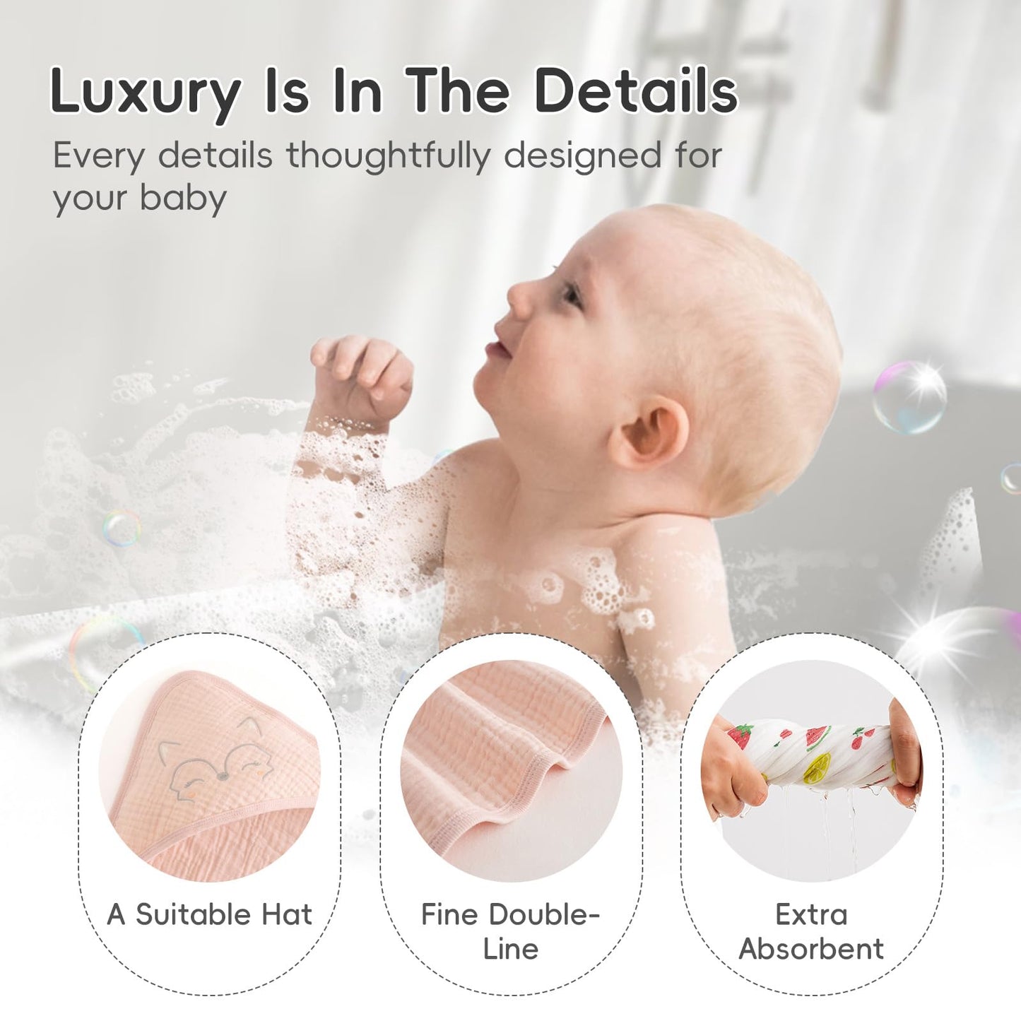 PHF 2 Pack Baby Hooded Towels, 100% Muslin Cotton Baby Bath Towel with Hood for Newborn, Infant, Toddler, Ultra Soft and Absorbent Baby Essentials Bath Towels for Girls, 32x32Inch, Floral