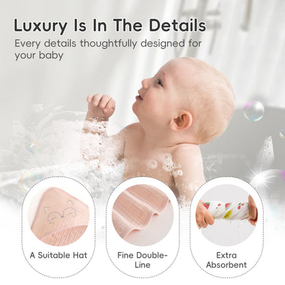 PHF 2 Pack Baby Hooded Towels, 100% Muslin Cotton Baby Bath Towel with Hood for Newborn, Infant, Toddler, Ultra Soft and Absorbent Baby Essentials Bath Towels for Girls, 32x32Inch, Floral