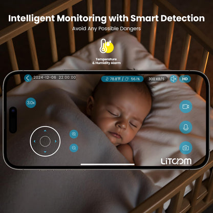 litokam 4MP Baby Monitor with 2 Cameras and Audio, 5-inch 1080P Split-Screen, No WiFi & 5G/2.4G WiFi, Remote Pan-Tilt-Zoom, Night Vision, VOX, Temperature Sensor, 2-Way Talk, 7 Lullabies, 1000ft Range