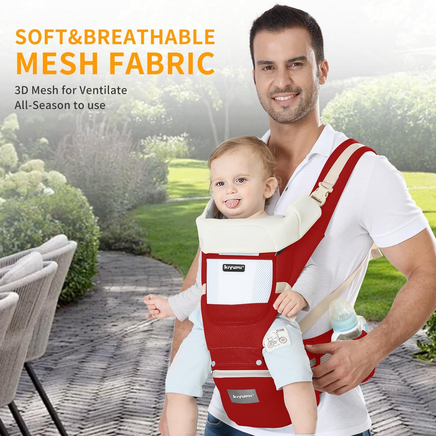 KIYUMI Baby Carrier with Hip Seat, 6- in-1 Baby Carrier Newborn to Toddler, Ergonomic M Position with Head Support and Breathable Mesh,Adjustable Removable Baby Sling Carrier (7-45 lbs) BXLU