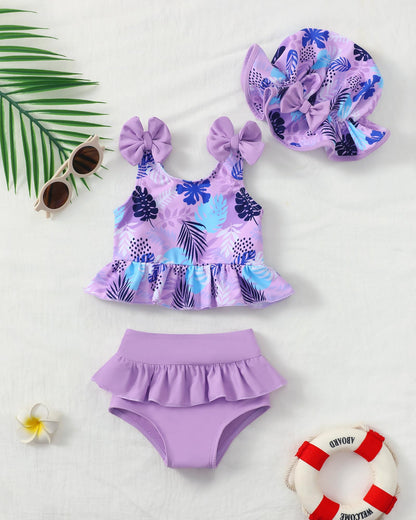 Mioglrie Baby Infant Swimsuit Girl Toddler Bathing Suit Girl Summer Beach Bikini Tankini Swimwear Hat 3-24 Months 2t-5t