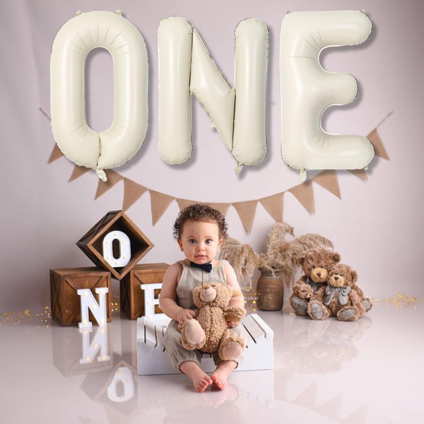 40 Inch Beige OH BABY Balloon for Baby Shower, Large Cream White Oh Baby Balloons Letters with Ribbon, Neutral Ivory Alphabet Oh Baby Balloon Banner Sign for Gender Reveal Backdrop Party Decorations