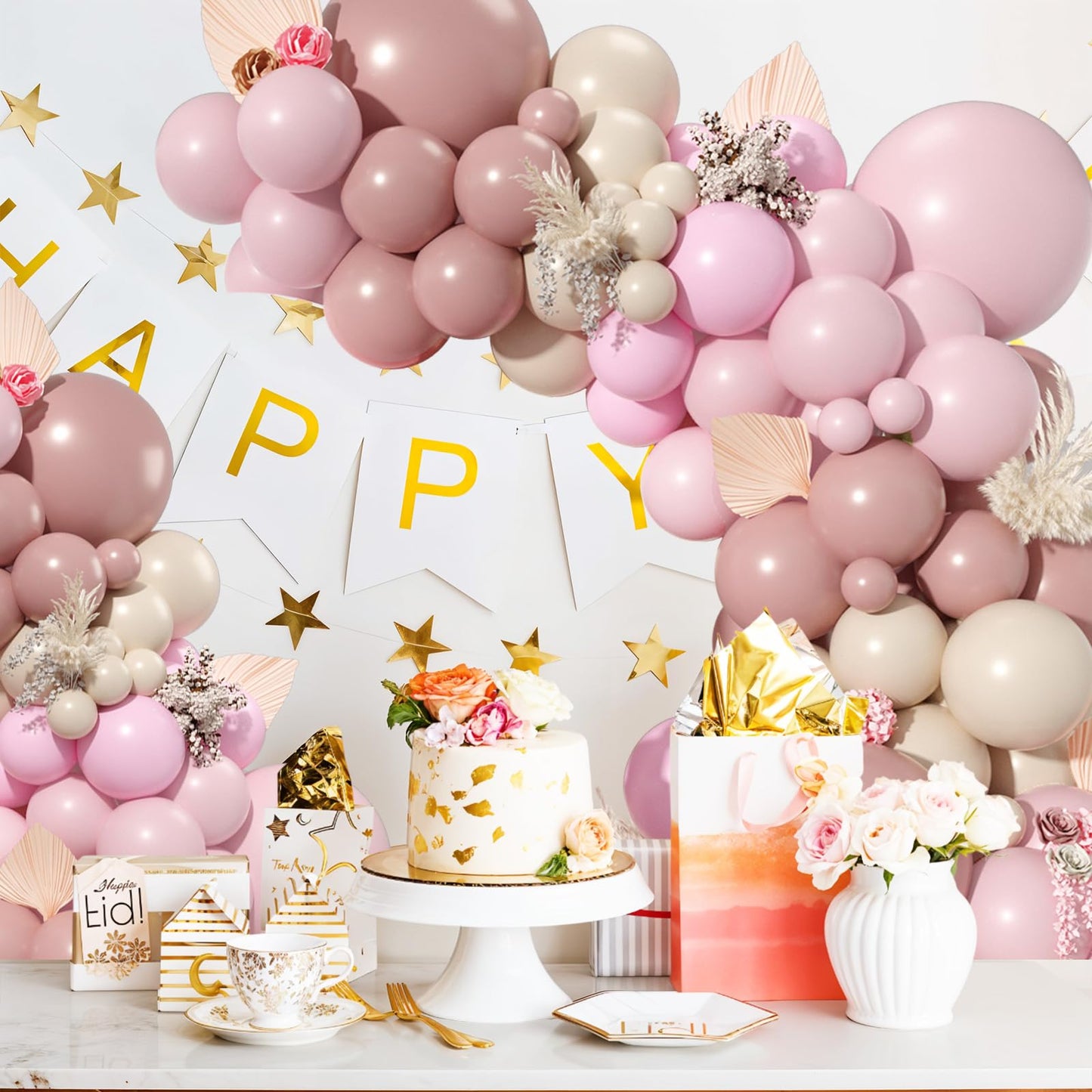 Dusty Pink Brown Balloon Arch Kit, Double Stuffed Blush Brown Cream Beige Nude Tan Pink Balloons Boho Balloon Garland Kit for Birthday Baby Shower Wedding Bridal Shower Gender Reveal Party Decoration
