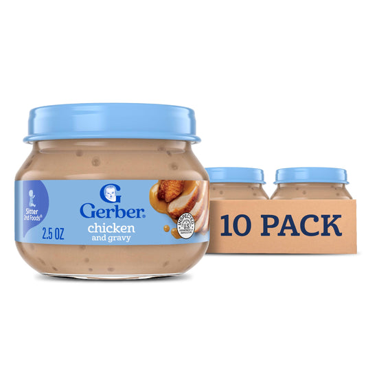Gerber Stage 2 Baby Food, Chicken & Turkey Variety Pack Jars, Mealtime Poultry Puree, Baby Food Puree,12-Pack