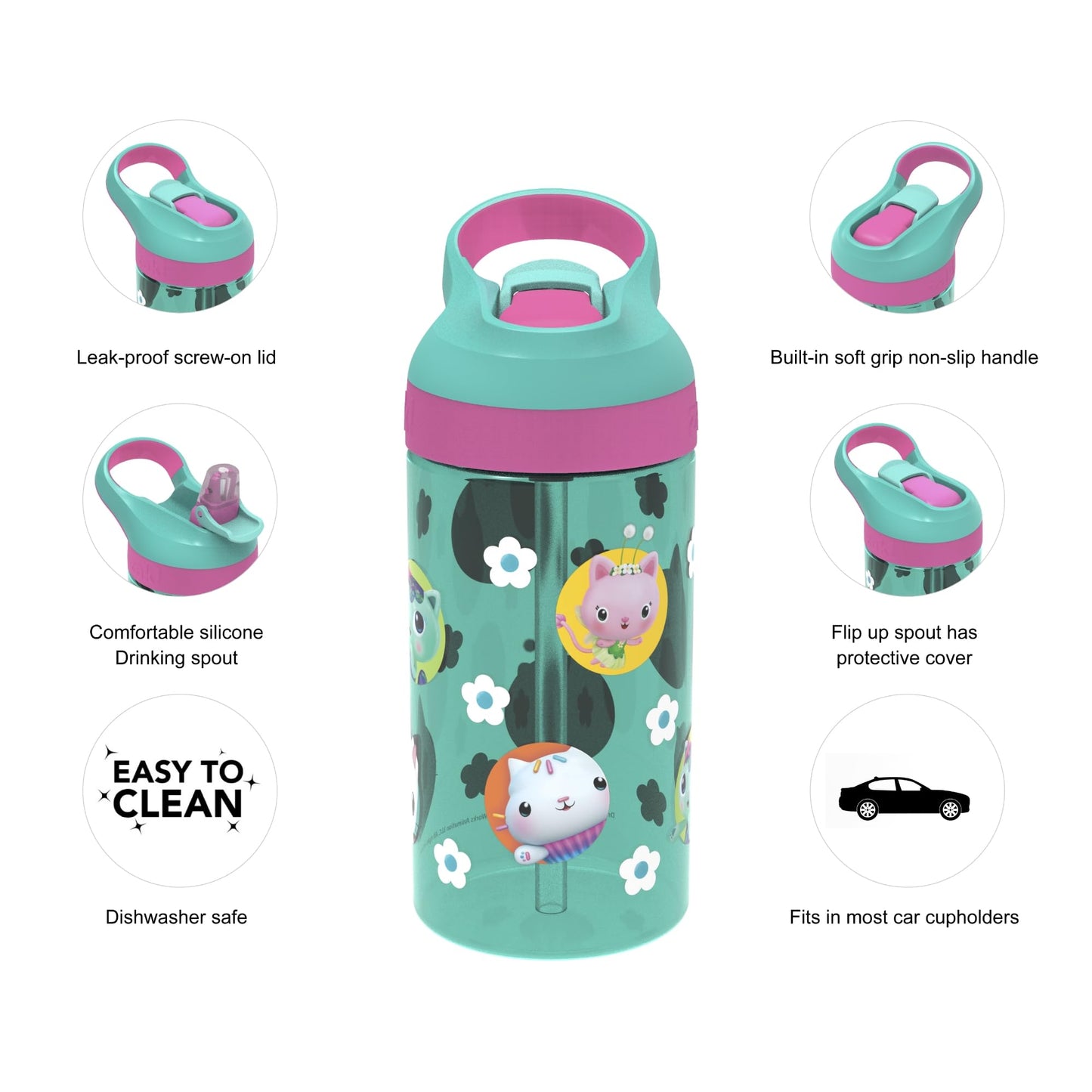 Zak Designs 5-Piece Dinnerware Set, Baby Shark - Durable Plastic & Stainless Steel - Includes Water Bottle, 8-Inch Plate, 6-Inch Bowl, Fork & Spoon - Suitable for Kids Ages 3+