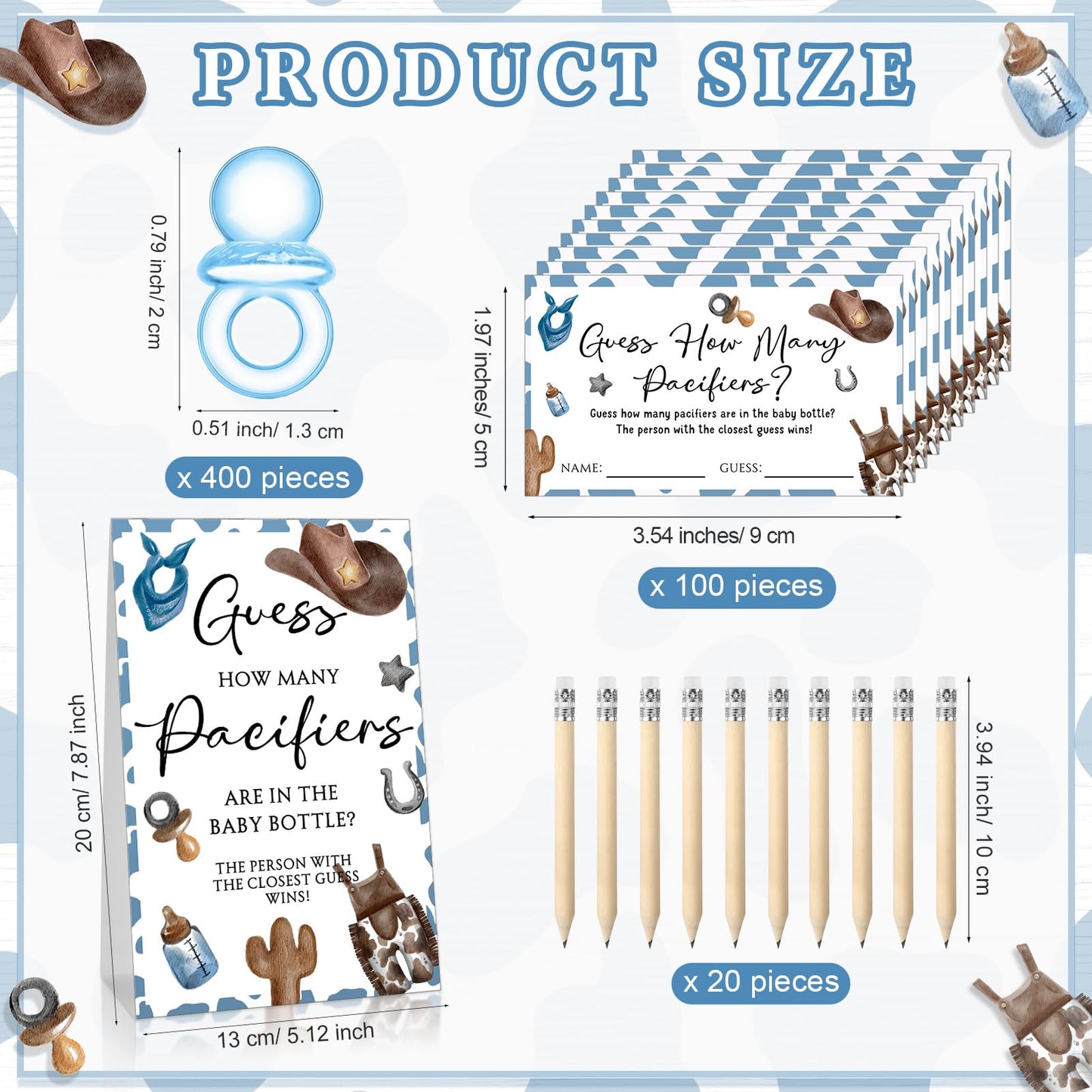 Roowest 512 Pcs Baby Shower Games Guess How Many Pacifiers Sign 100 Small Guessing Games 10 HB Pencils 750ml Milk Bottle 400 Acrylic Pacifiers Decoration for Guest Gender Reveal(Pink,Bear)