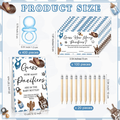 Roowest 512 Pcs Baby Shower Games Guess How Many Pacifiers Sign 100 Small Guessing Games 10 HB Pencils 750ml Milk Bottle 400 Acrylic Pacifiers Decoration for Guest Gender Reveal(Pink,Bear)