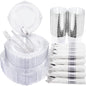 Morejoy 175PCS Rose Gold & Silver Plastic Dinnerware Set: 25 Plates, 25 Forks, 25 Knives, 25 Spoons, 25 Cups, 25 Napkins - Perfect for Wedding & Party