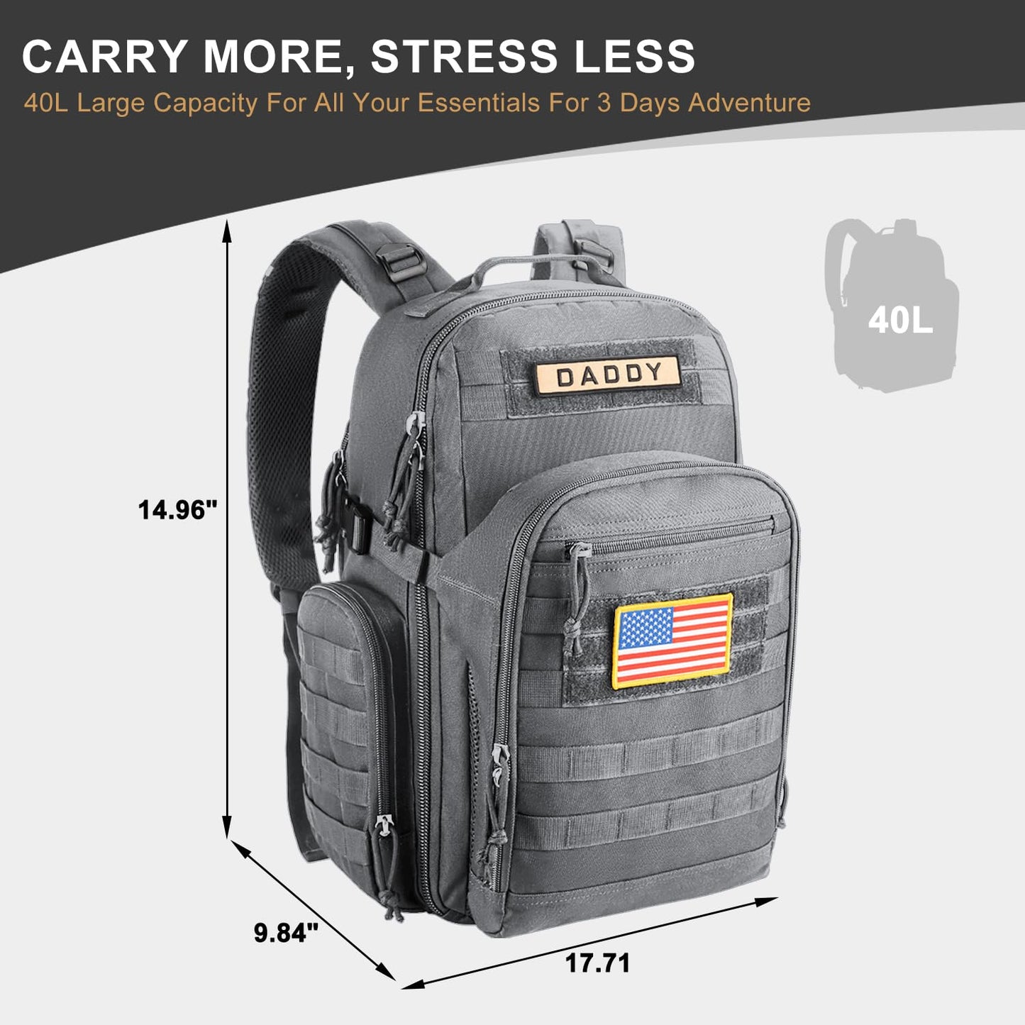 MIRACOL Military Diaper Bag for Dad - Large Diaper Backpack with 12+ Compartments - Insulated Bottle Pockets Quick-Access Wipe Dispenser for Travel Hiking Camping Tan
