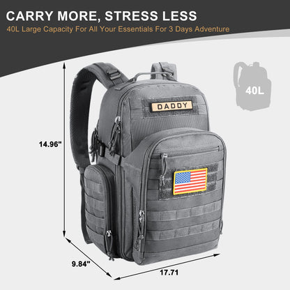 MIRACOL Military Diaper Bag for Dad - Large Diaper Backpack with 12+ Compartments - Insulated Bottle Pockets Quick-Access Wipe Dispenser for Travel Hiking Camping Tan