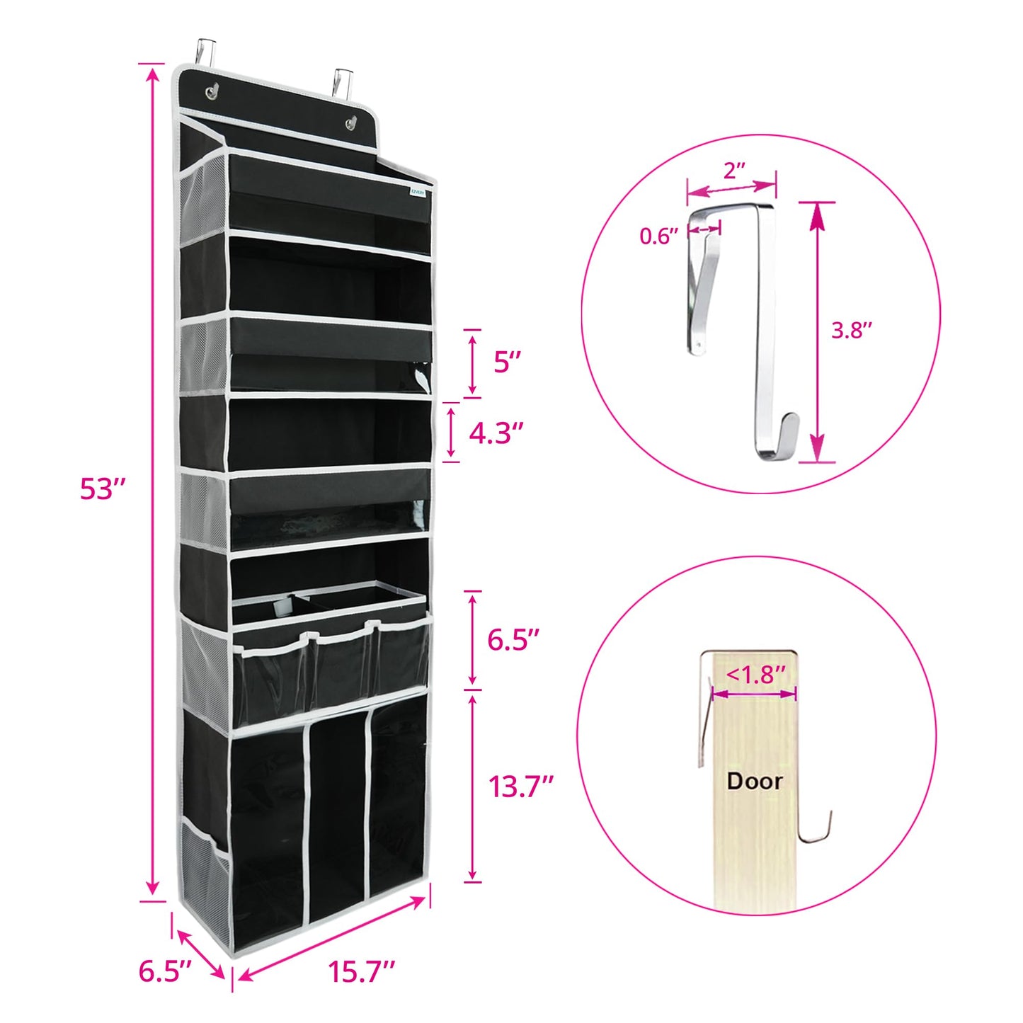 Door Hanging Storage Organizer,with 3 Bins 1 Movable Baby Diaper Caddy,1 Large capacity diaper stacking storage Organizer,10 Side Pockets ,Bedroom Door Storage for Nursery Baby Essentials. (Beige)