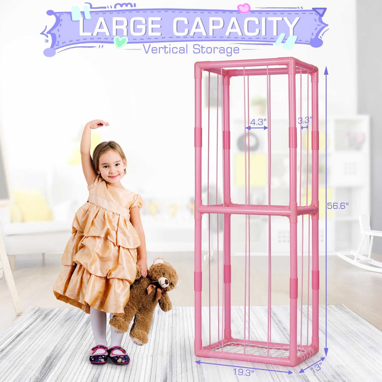 Trycooling Stuffed Animal Storage Zoo Stuffed Animal Holder Space Save Vertical Stuffed Animals Storage PVC with Elastic Band and Net for Playroom Bedroom Nursery (White 1)