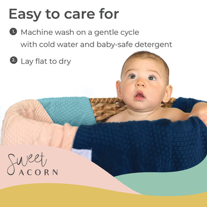 Knit Baby Blanket in Elegant Pattern, Organic Cotton Blankets for Crib or Stroller, Receiving Blankets - Salt White