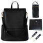 Leather Diaper Bag Backpack with USB Charging port, Changing Pad, Stroller Straps, and Bottle Holder (Brown Olivia)