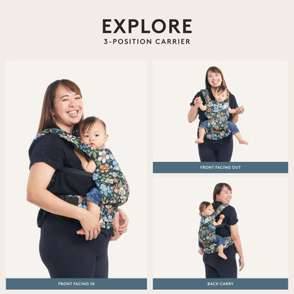 Baby Tula Explore Linen Baby Carrier 7 – 45 lb, Adjustable Newborn to Toddler Carrier, Multiple Ergonomic Positions Front and Back, Breathable and [Natural – Explore + Linen, Ash