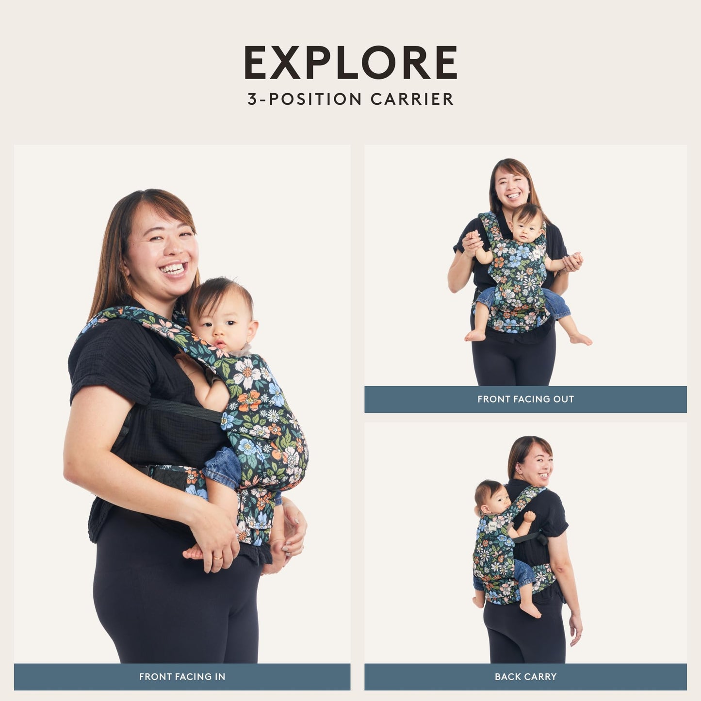 Baby Tula Explore Linen Baby Carrier 7 – 45 lb, Adjustable Newborn to Toddler Carrier, Multiple Ergonomic Positions Front and Back, Breathable and [Natural – Explore + Linen, Ash
