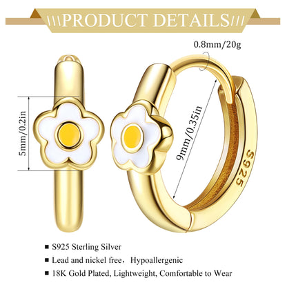 MILACOLATO 925 Sterling Silver Small Hoop Earrings Toddler 18K Gold Plated Daisy Earrings Pink Yellow FLower Huggie Hoop Earrings for Women Hypoallergenic Earrings for Sensitive Ears