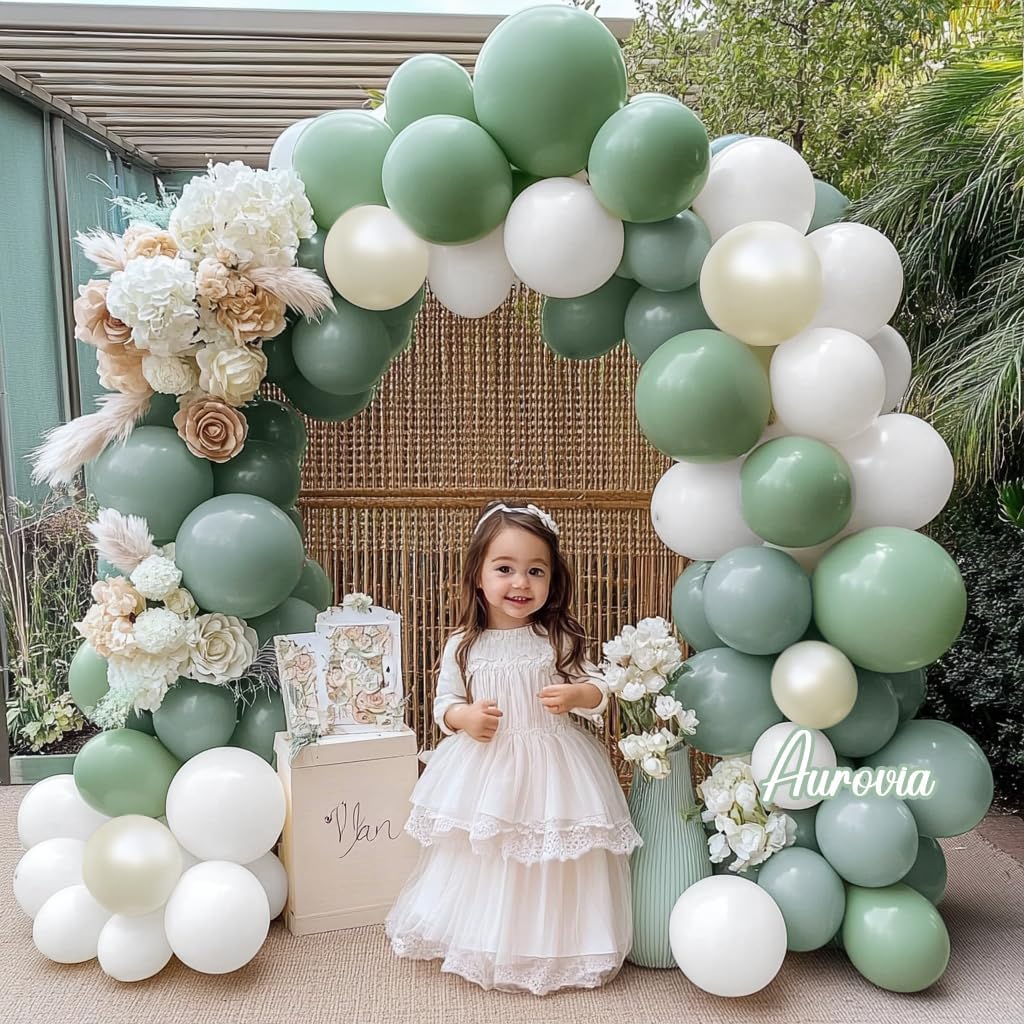 Blue Green Brown Balloon Garland Double Stuffed Dusty Blue Sage Green Balloons Olive White Sand Latex Balloon Arch Kit for Bear Baby Shower Birthday Woodland Wild One Party Decorations