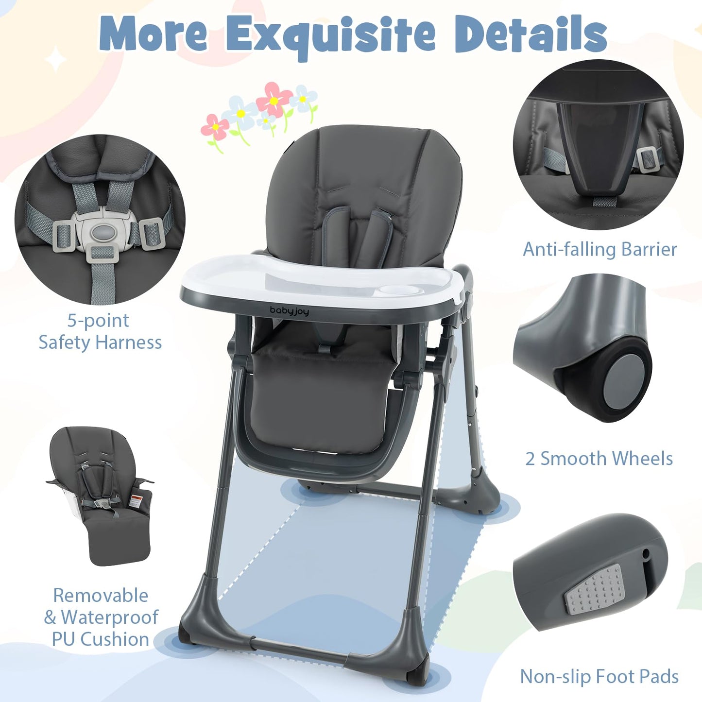 BABY JOY Convertible High Chair for Babies & Toddlers, Height Adjustable, Grow & Go High Chair w/Recline & Footrest, Removable Double Tray, Portable Baby Dinning Chair with Wheels (Beige)