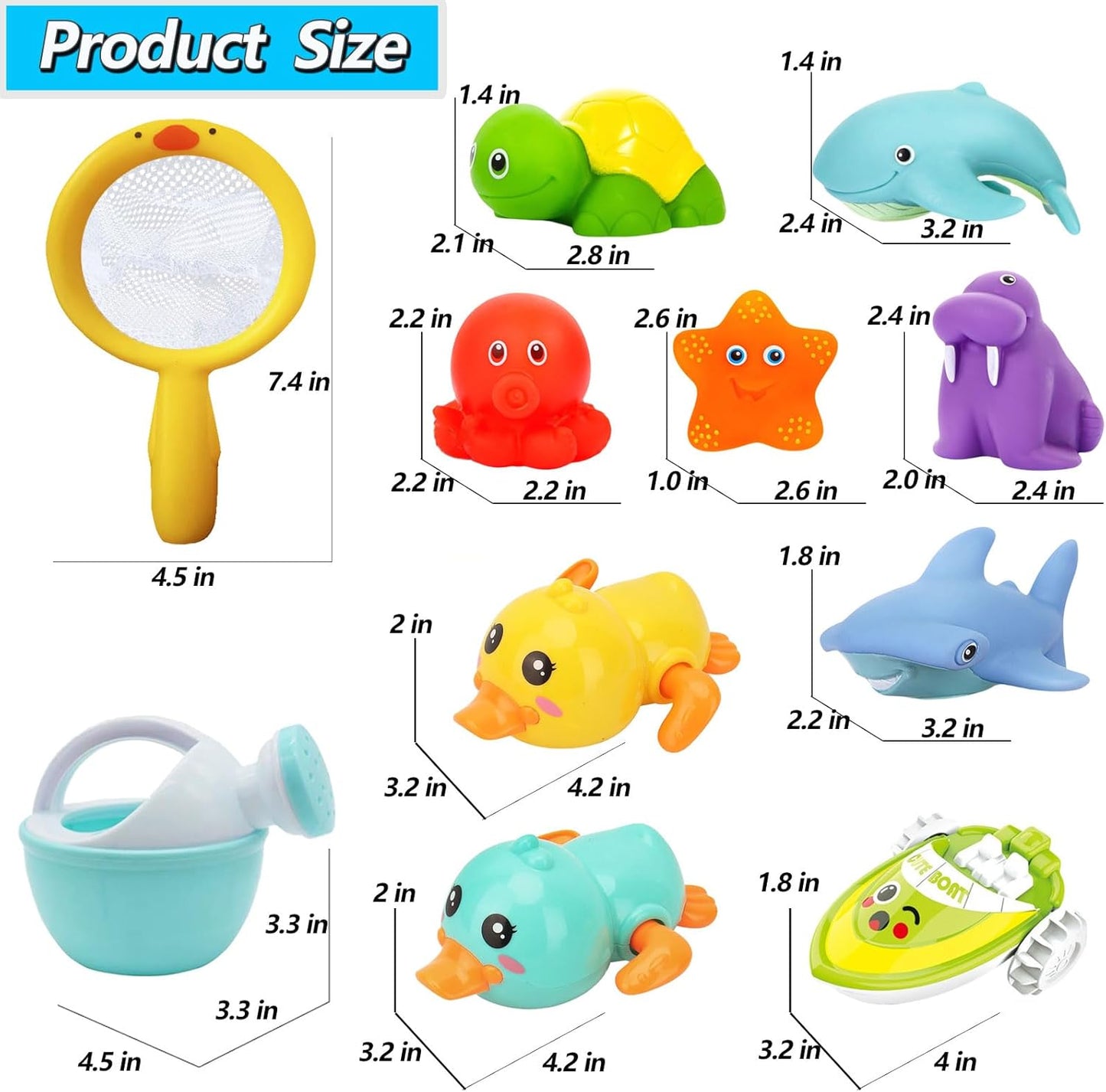No Hole Bath Toys for Babies 0-6-12 Months+, Wind-up Swimming Ducks & Boat Bath Toys for Kids Ages 1-3, Baby Pool Toys Fishing Net Water Toys Watering Can, Toddler Bath Toys for 1+ Year Old Boy Girl