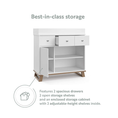 Storkcraft Modern Nursery Changing Table Dresser (White with White) – GREENGUARD Gold Certified, Dresser for Nursery, Changing Table With Drawers