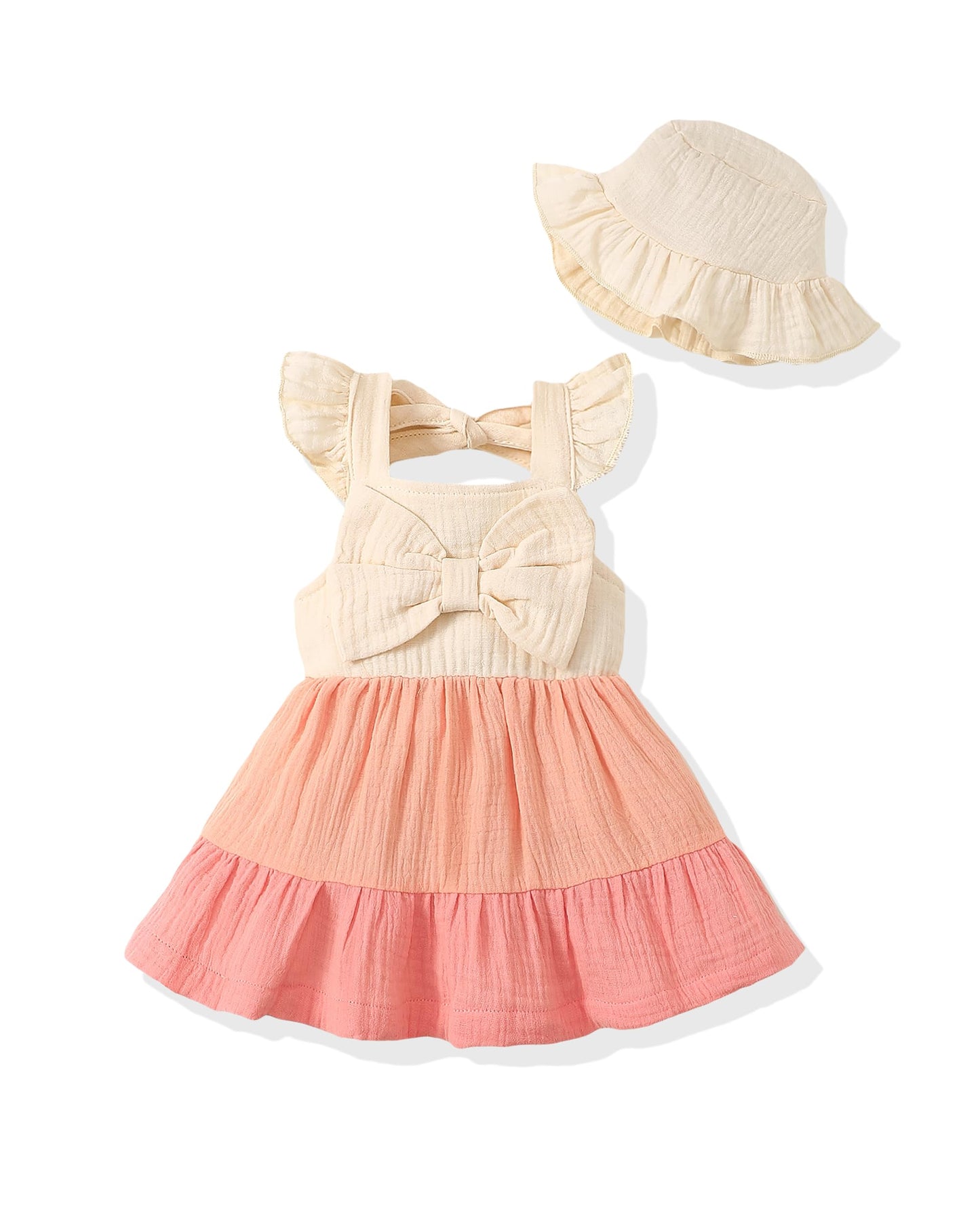 Renotemy Infant Baby Girl Dresses Toddler Girl Clothes Summer Cotton Linen Boho Smocked Sundress Gift for Girls with Hat