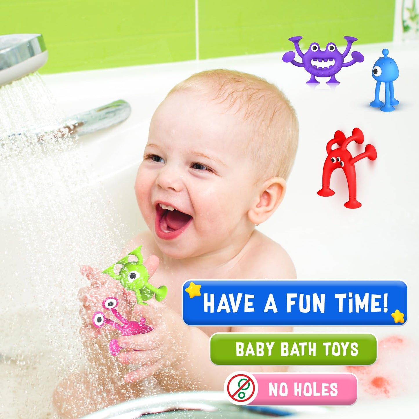 Baby Bath Toys Suction Toy: No Hole Bath Toy for Baby Toddlers - Kids Mini Sensory Fidget Suction Cup Toys for Boys Girls - Window Building Toy Travel Essentials Road Trip Activities for Kids Gifts