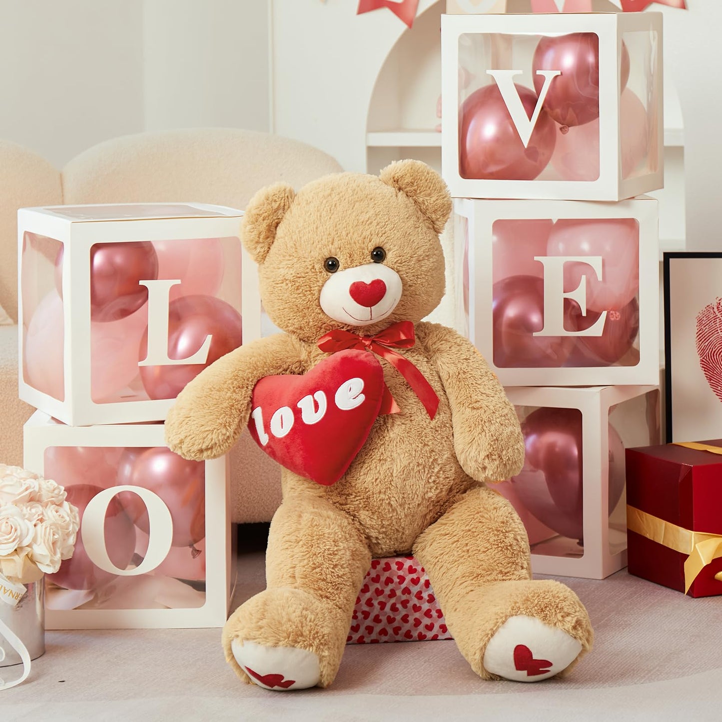 MorisMos Smile Giant Teddy Bear, 51inch Large Stuffed Bears with Big Footprints, Big Stuffed Animals Cuddly Plush Gifts for Girlfriends, Boyfriend, Dark Brown