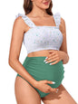 Summer Mae Maternity High Waist Bikini Swimsuit Two Piece Ruffled Hem Cute Bathing Suit Floral Pregnancy Swimwear