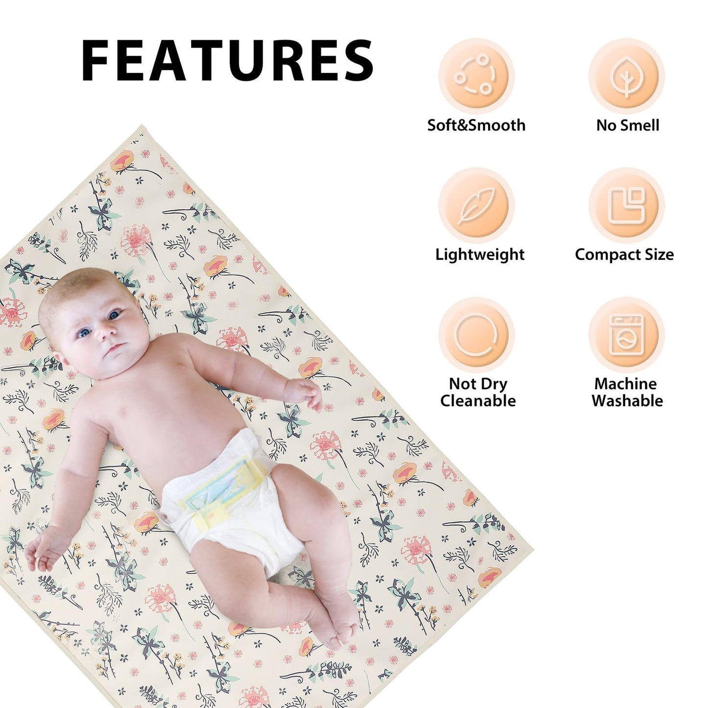 Vegan Leather Baby Changing Mat - Wipeable Portable Changing Pad, Foldable Travel Changing Mat for Baby, Newborns Toddlers Shower Gifts (Flower,20"*28")