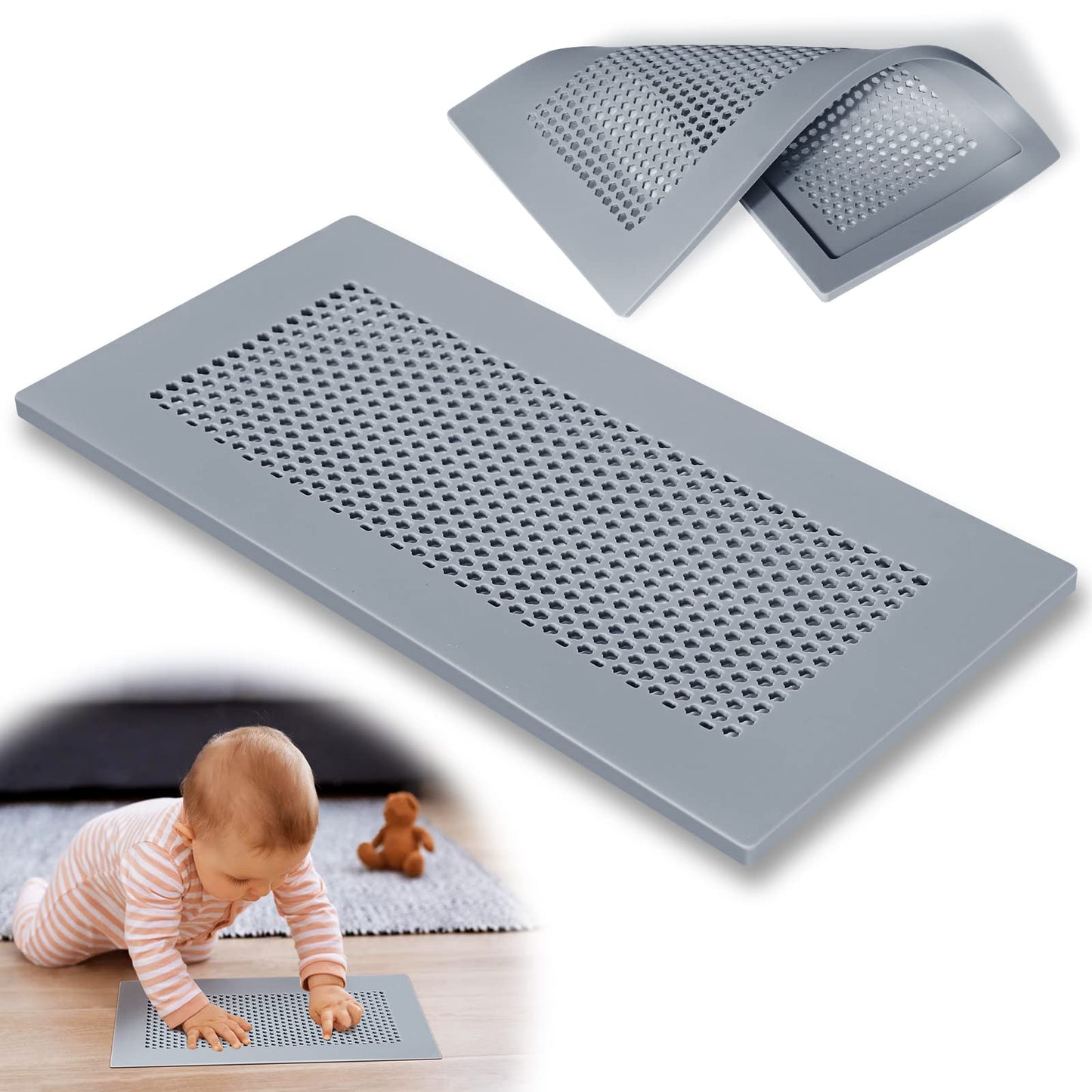 Orzbow Baby Proofing Soft Silicone Vent Cover for Home Wall/Ceiling/Floor Register,Child Proof Floor Air Vent Deflector Cover,Catches Debris Hair & Prevents Creepy Crawlies,Easy Install, Khaki,2 Pack