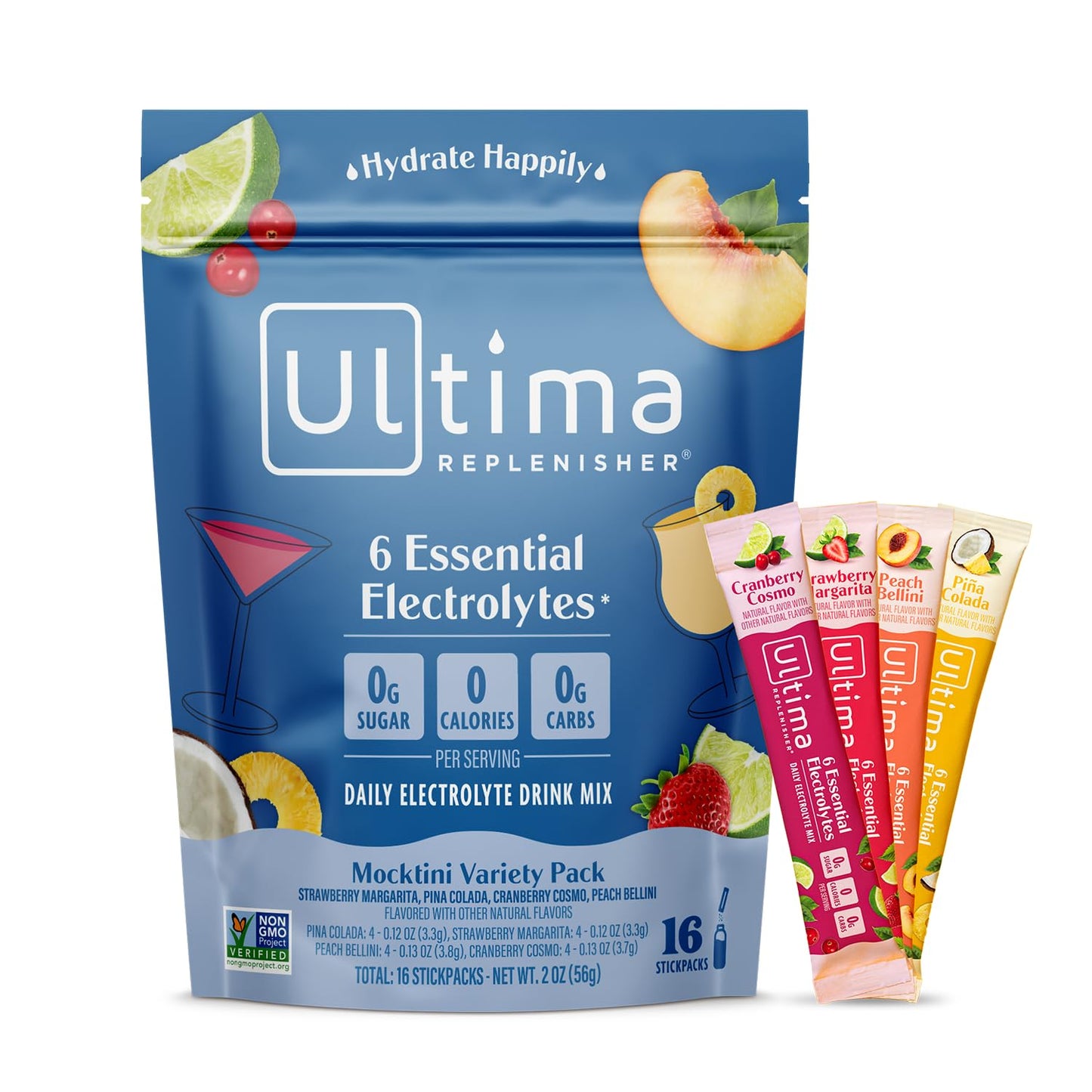 Ultima Replenisher Daily Electrolyte Powder Drink Mix – Tropical Variety, 20 Stickpacks – Hydration Packets with 6 Electrolytes and Minerals – Keto Friendly, Non-GMO and Sugar-Free
