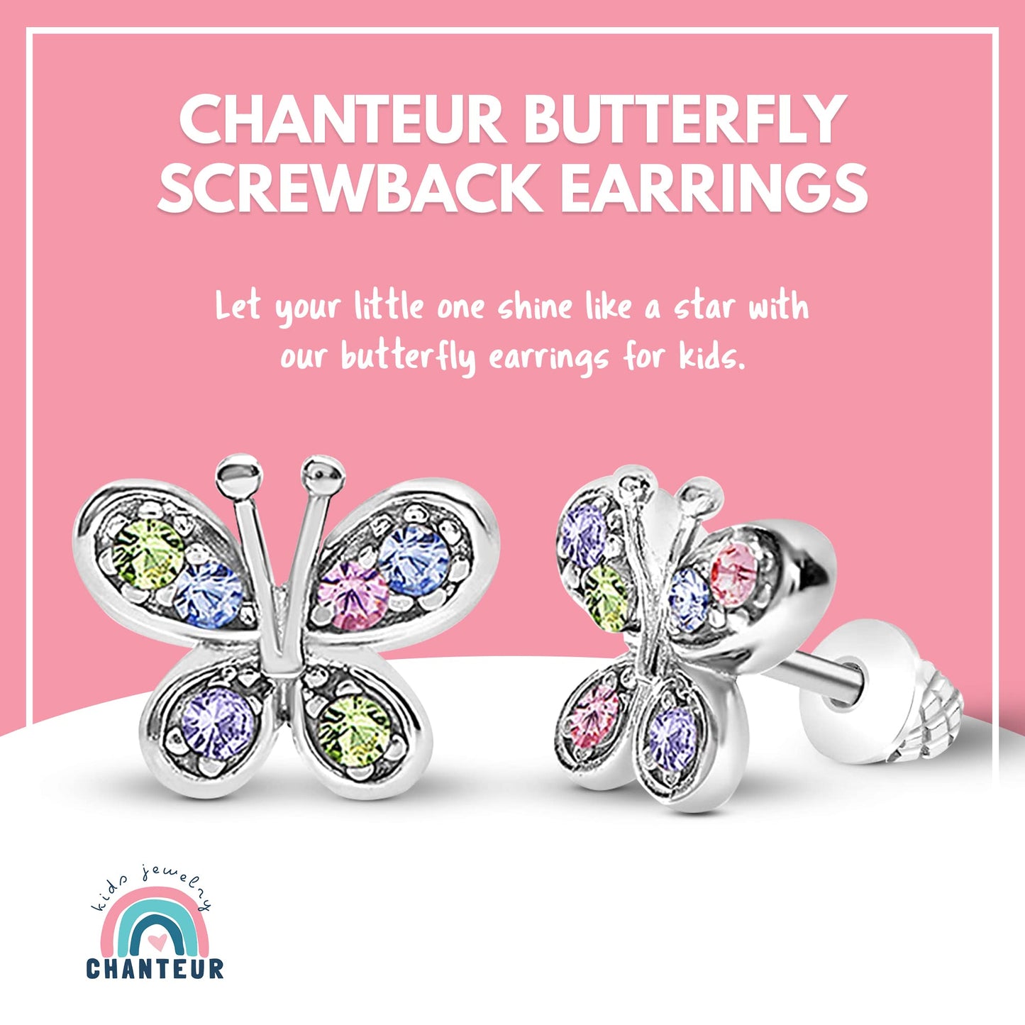 Crystal Butterfly Kids Baby Girl Earrings With Elements