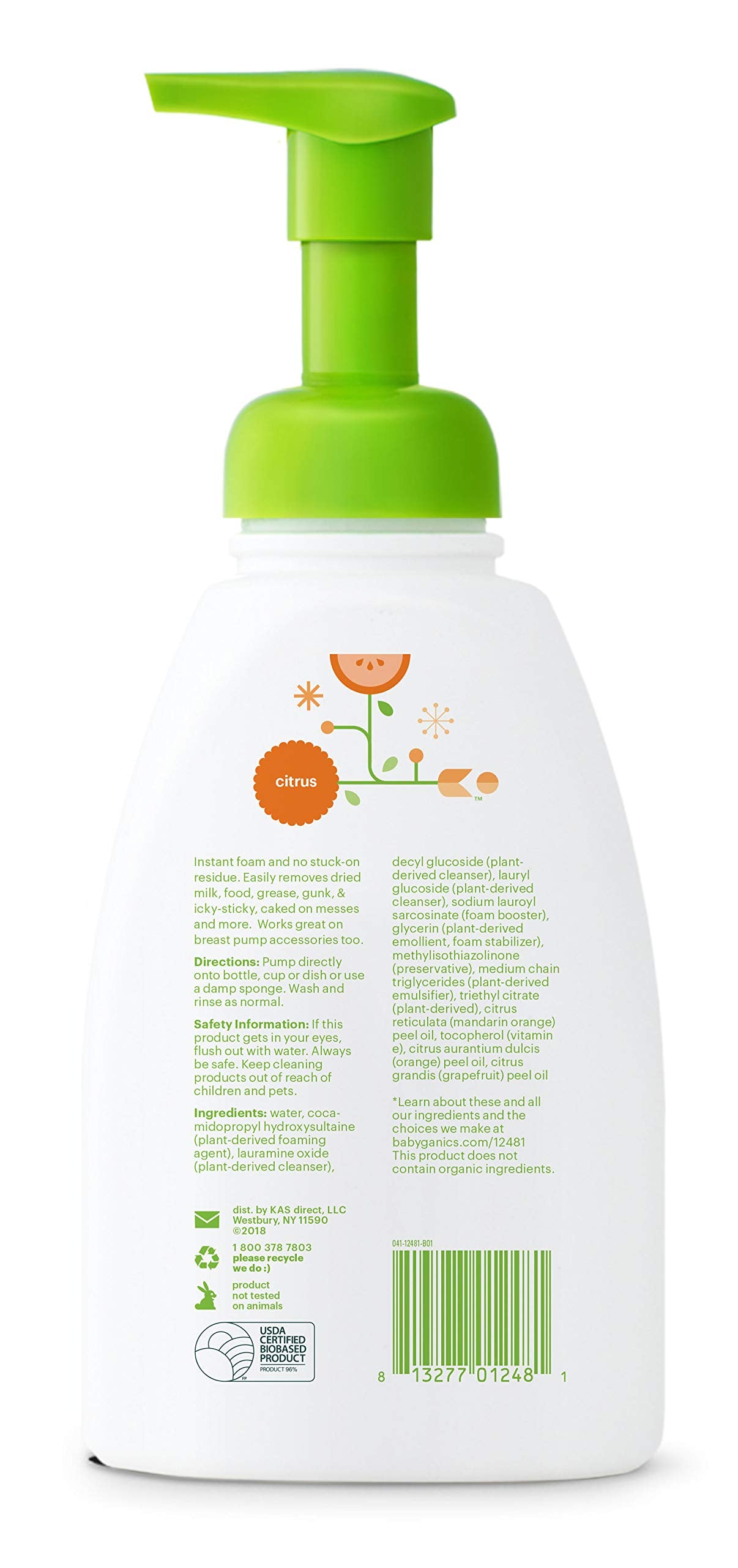 Babyganics Foaming Dish Soap, Pump Bottle, Fragrance Free, 16oz, 3 Pack