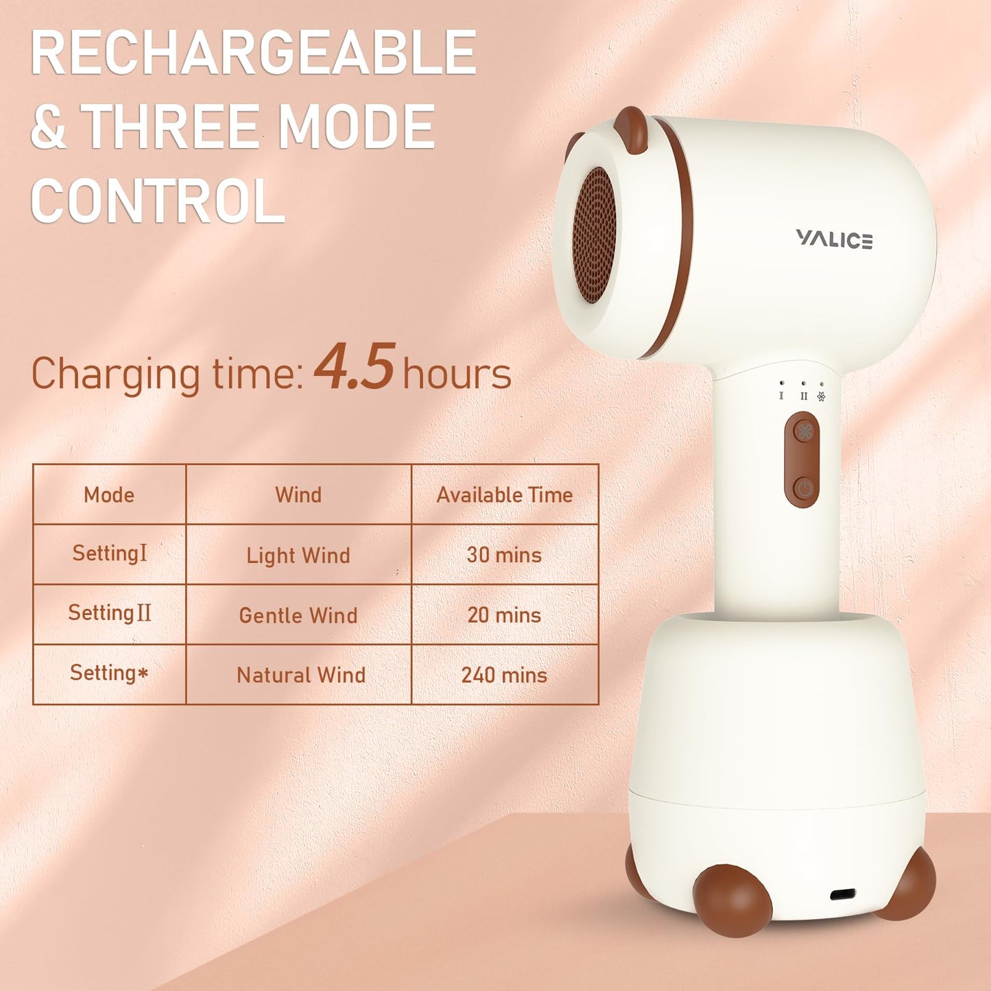 Cordless Baby Hair Dryer for Infant, Low Heat Gentle Air Rechargeable Small Hair Blow Dryer for Baby Butt Skin with 3 Speed Settings, 0-3 Years Using (Khaki)