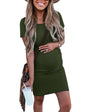Peauty Everyday Essentials Maternity Bodycon Dress Side Ruch & Short Sleeve Dress for Baby Shower Daily (S-2XL)