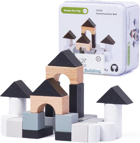 CHILDLIKE BEHAVIOR Wooden Tiny Blocks for Kids - Durable Wood Material, Kids Tiny Blocks - 24pcs Educational Wooden Building Blocks for Cognitive and Motor Skills Development - 3+ Years