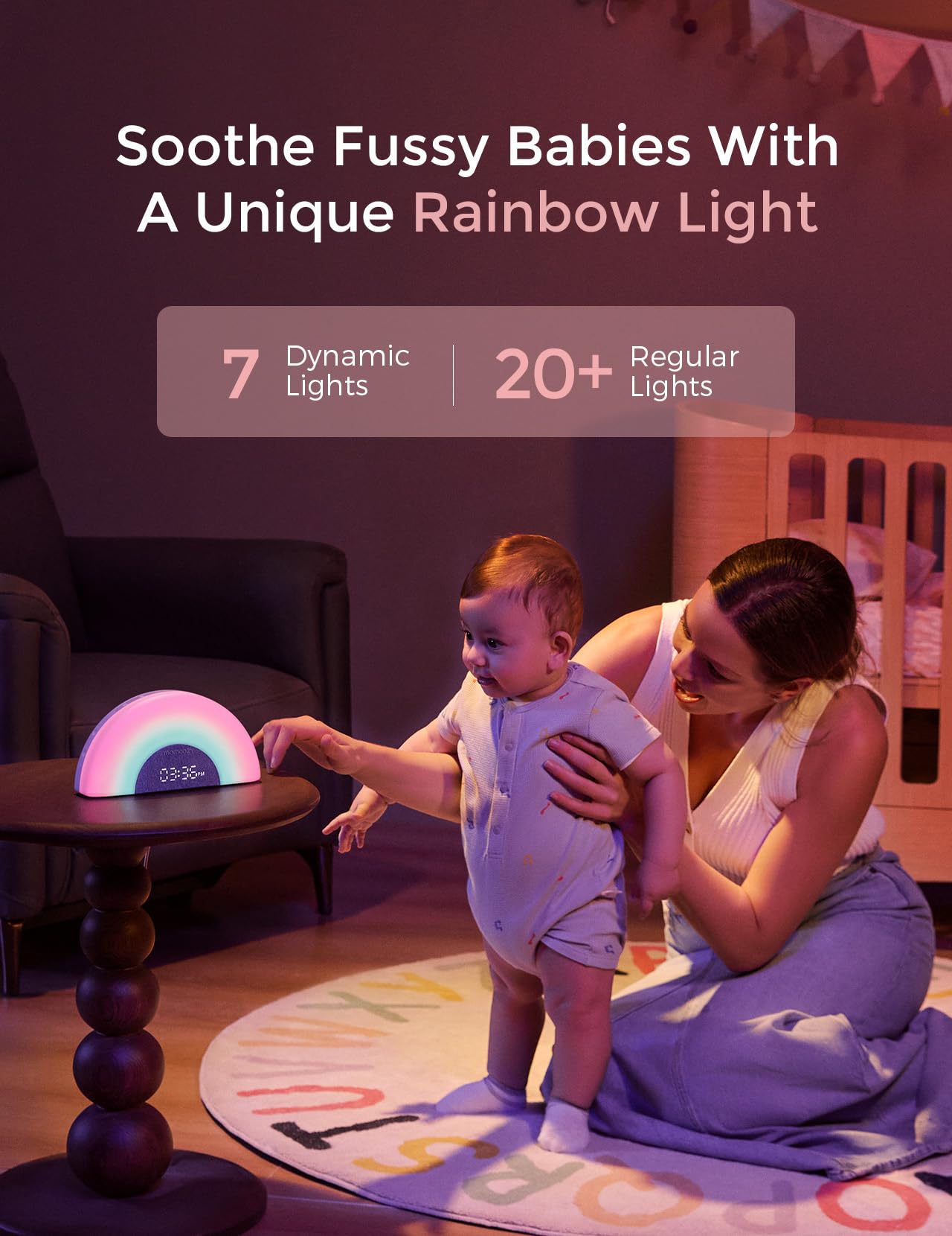 Momcozy DreamSync Tech™ Baby Sound Machine, Night Light, APP Control, Routine Builder, White Noise Machine with 34 Soothing Sounds, Wake Up Light Sunrise Alarm Clock, Wireless Speaker