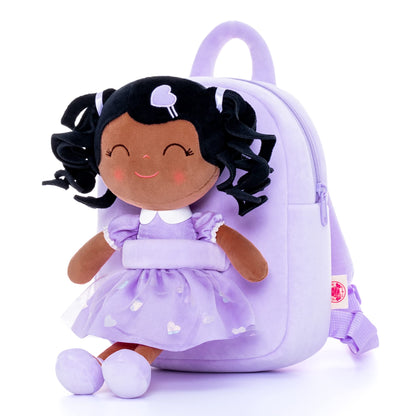 Gloveleya Toddler Backpack Baby Ballerina Girl Gifts Plush Curly Hair Ballet Backpack - Black Blonde 9 inches
