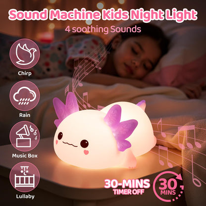 Huggwaii Squishy Axolotl Night Light for Kids – Dimmable Silicone Axolotl Lamp, 2025 Upgraded Baby Night Light, Rechargeable, 20H Battery Life, Sleep Aid Gift for Toddlers, Girls&Room Decor