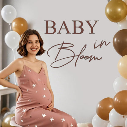 Baby in Bloom Decal Sign 21 x 30 inch Baby Shower Sign-Boy or Girl Shower Gender Reveal Birthday Balloon Arch,Pregnancy Wall Decoration(Brown)