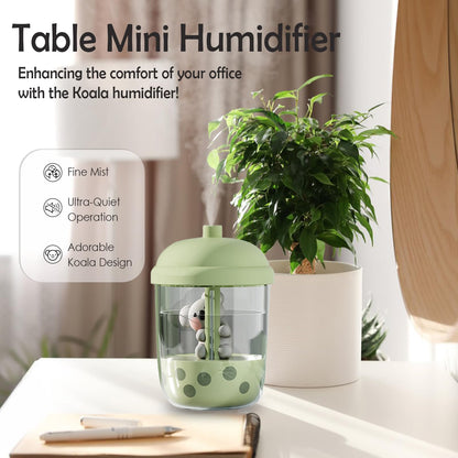 Koala-Theme Mini Cool Mist Humidifier - 450ml USB Personal Humidifier with Auto Shut-Off, Ultra-Quiet (Green)