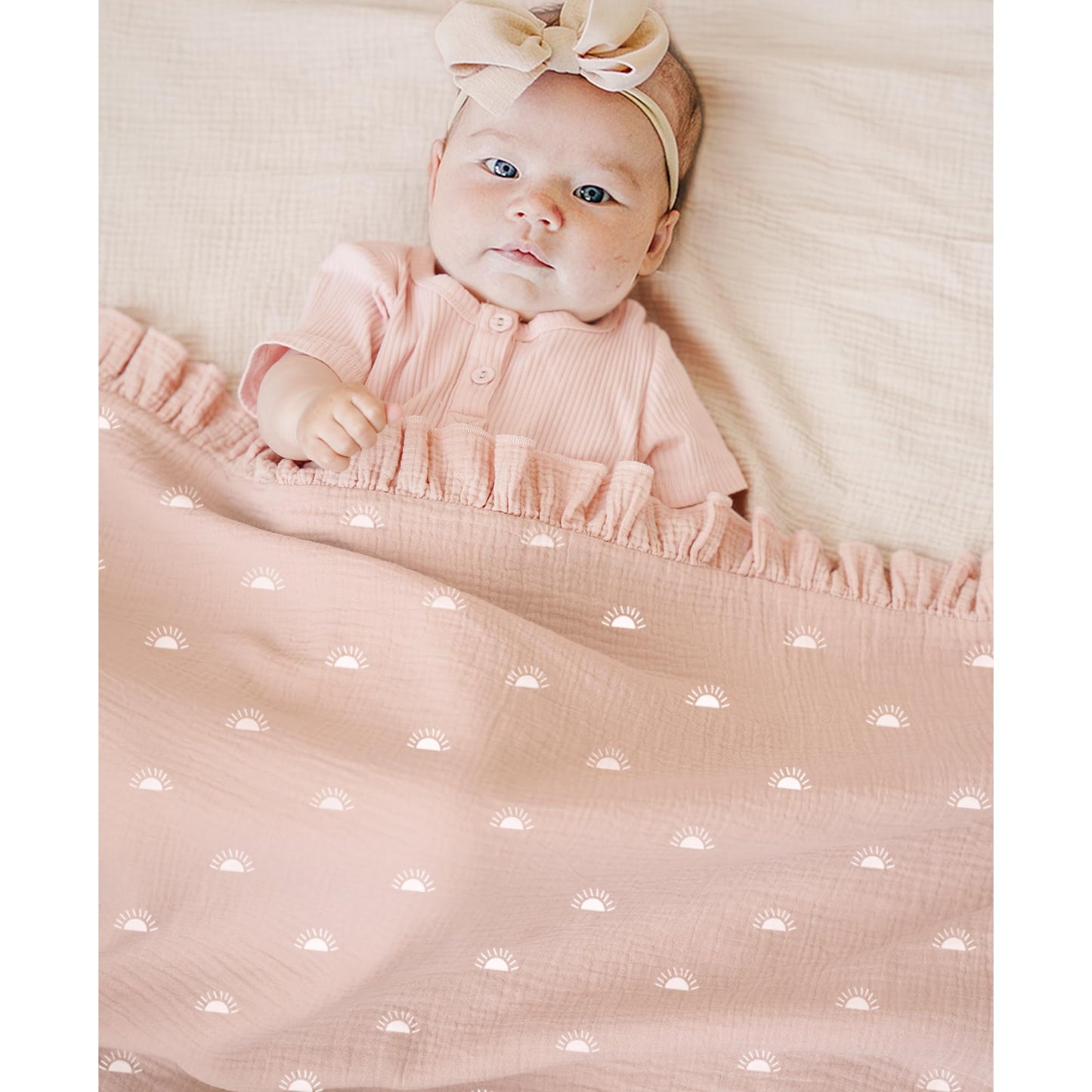 Konssy Flounce Muslin Baby Blankets, Cotton Crib Blanket for Baby Infant Toddler, Super Soft and Lightweight Nursery Blankets 40"x36" (Blossom)